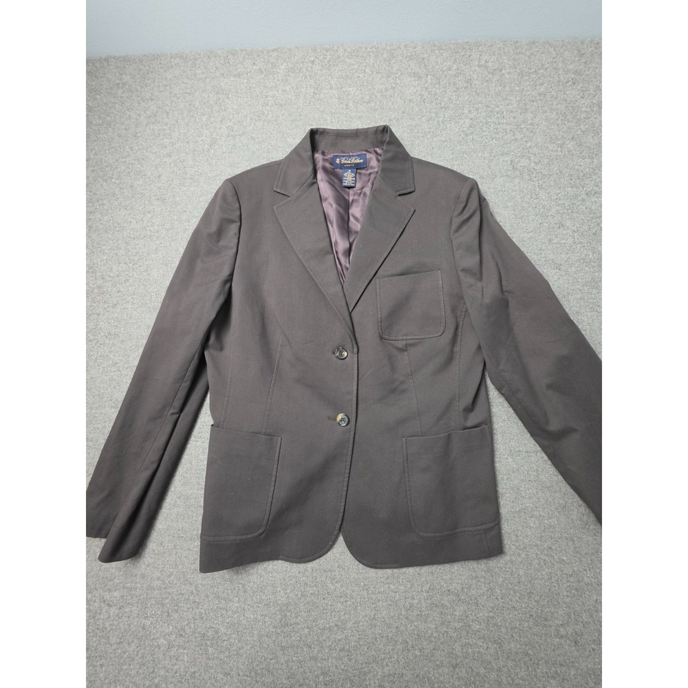 Brooks Brothers Blazer Jacket Women 16 Brown Stretch Notch Lapel Single Breasted